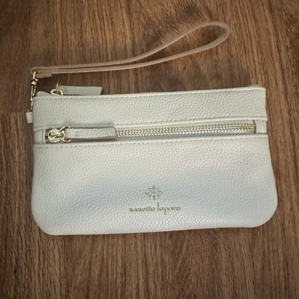 Nanette Lepore Cream Wristlet with Gold Details